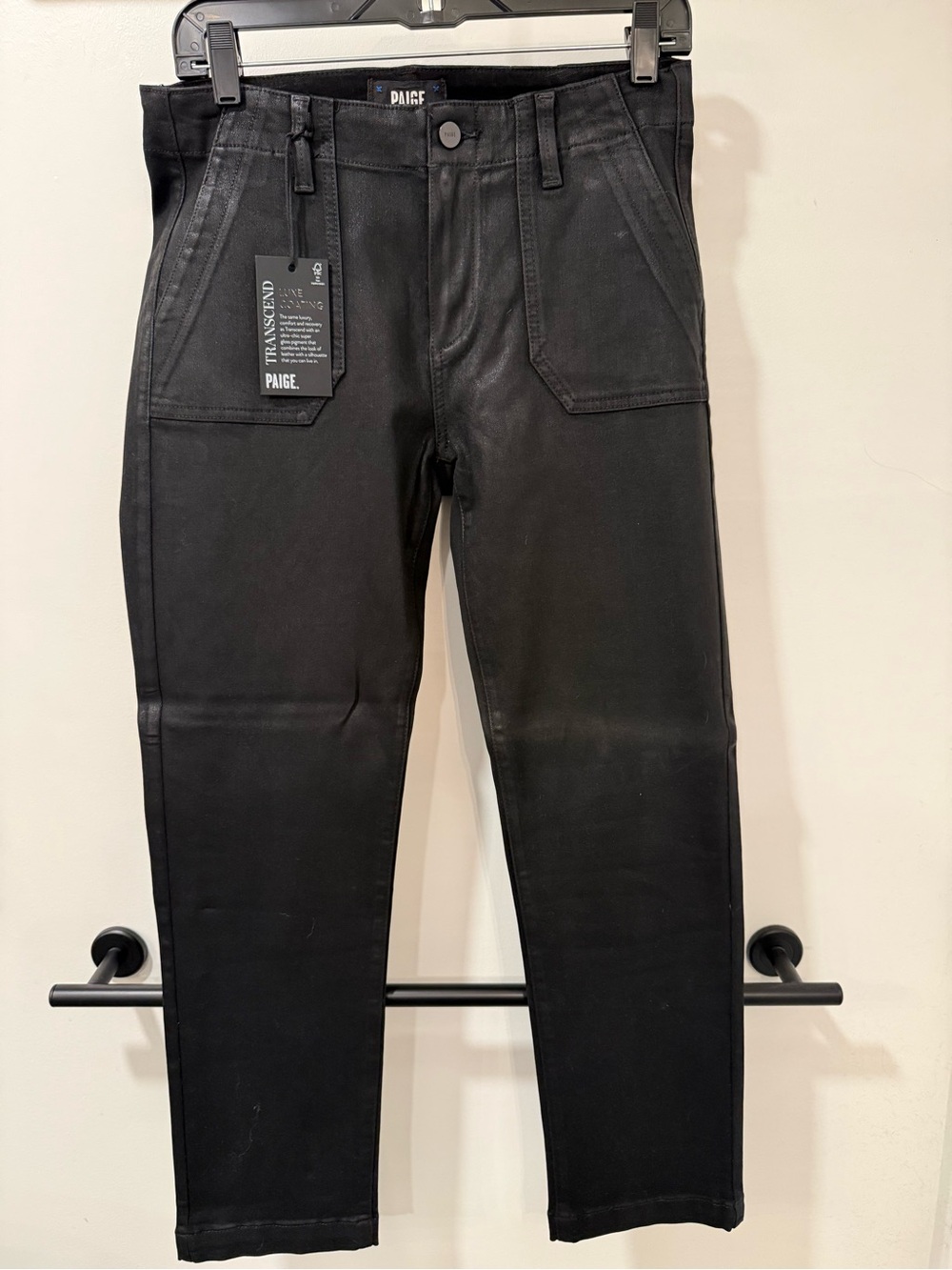 Paige women’s Black Coated Mayslie straight ankle Jeans NWT size 29